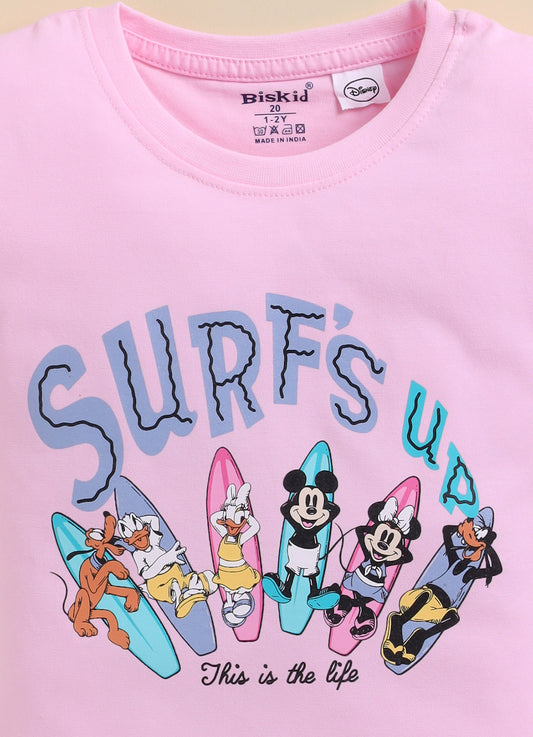 Pink Minnie Printed Top for Girls by Biskid