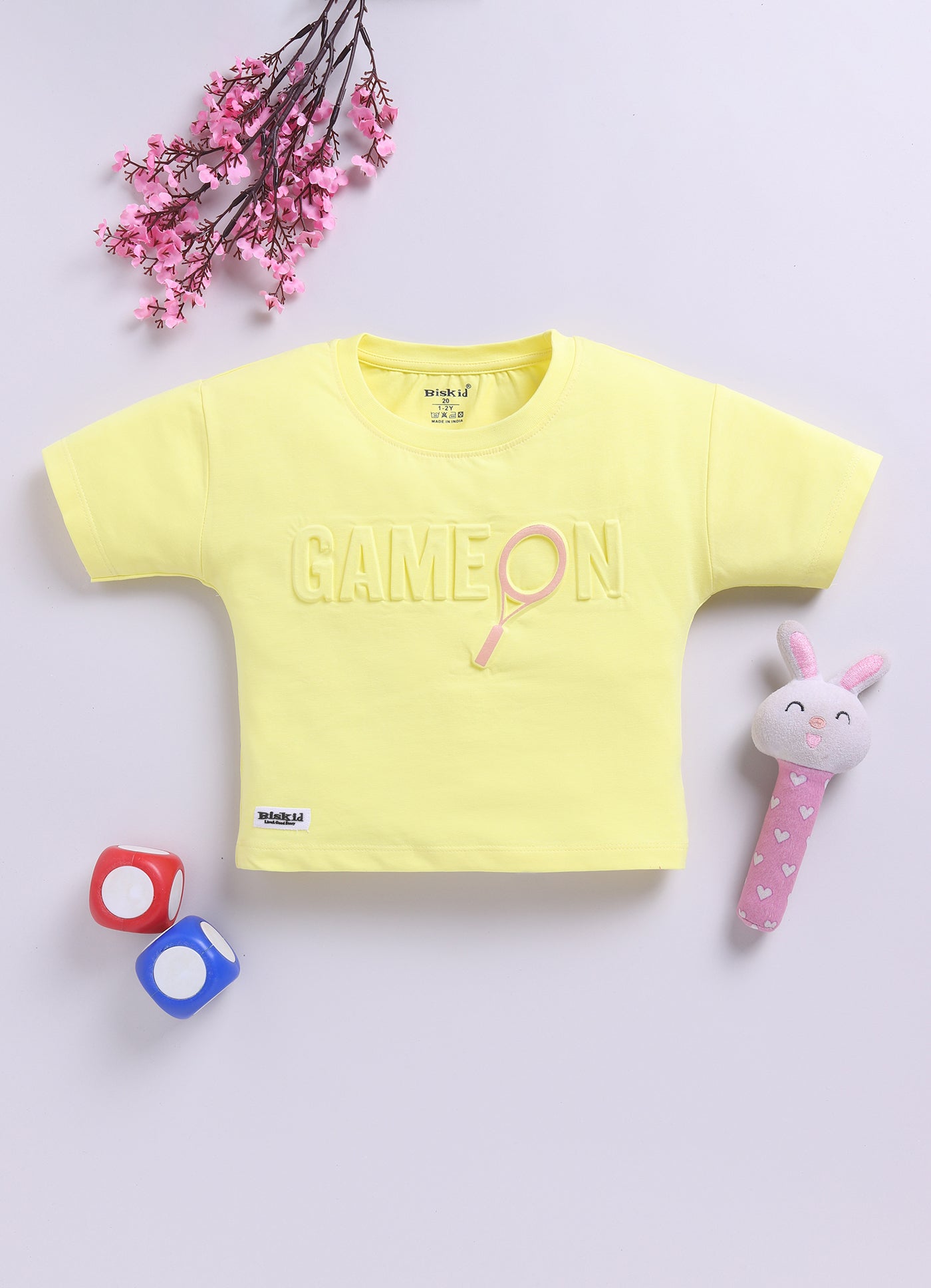 Biskid Girls "DREAMS NEW YORK" Dark Pink and "GAME ON" Lemon Yellow Casual Cotton Crop Top Combo (Pack of 2)