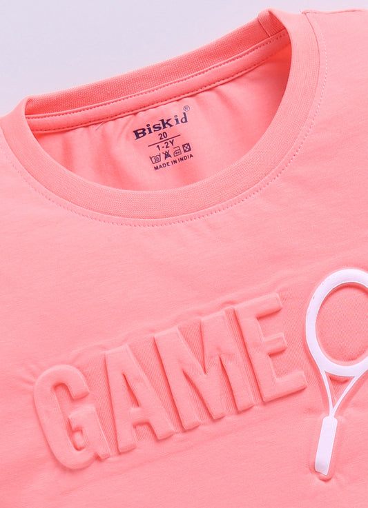 Peach Printed Drop Shoulder Top for Girls by Biskid