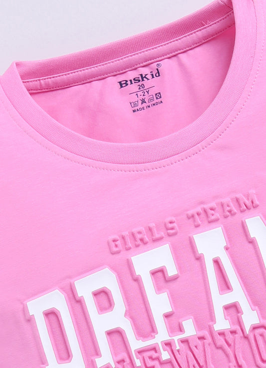 Pink Printed Drop Shoulder Top for Girls by Biskid