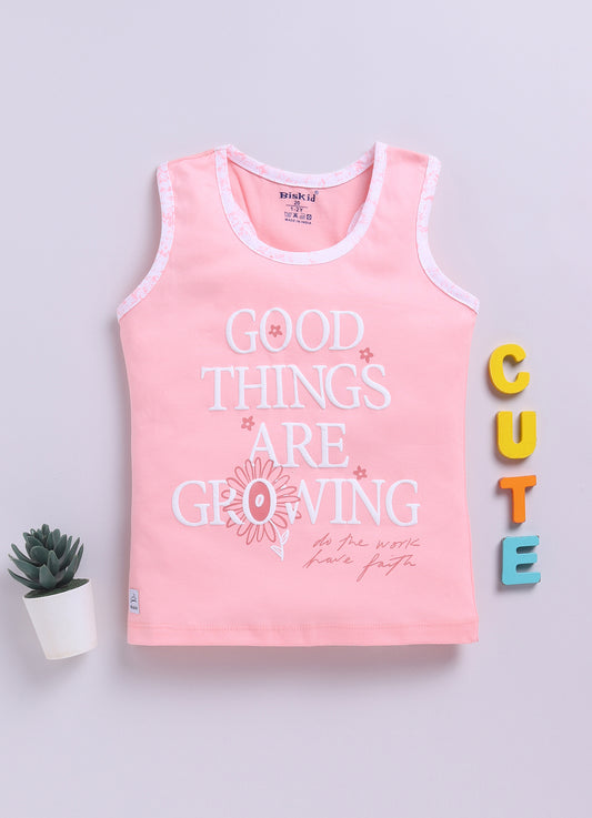Blush Pink Printed T-Back Top for Girls by Biskid