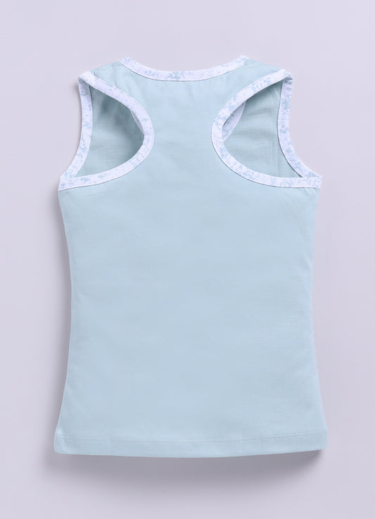 Green Printed T-Back Top for Girls by Biskid