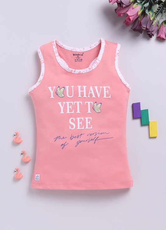 Peach Printed T-Back Top for Girls by Biskid