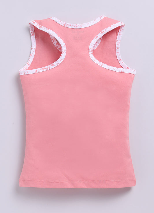 Peach Printed T-Back Top for Girls by Biskid