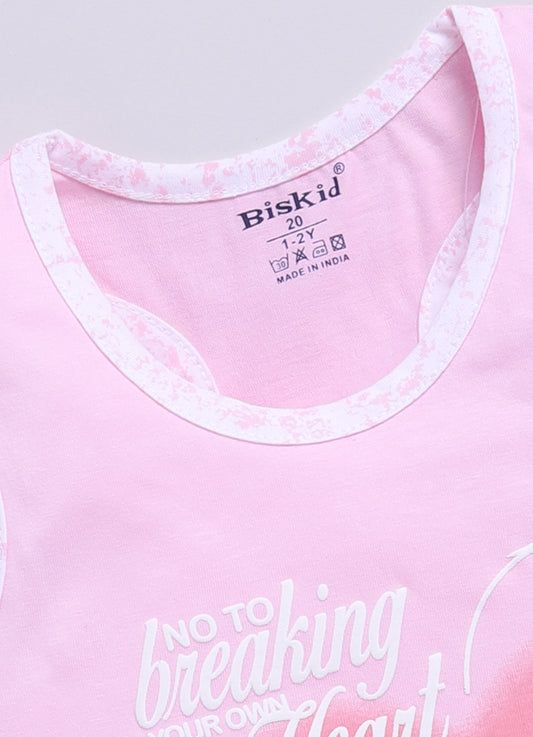Pink Printed T-Back Top for Girls by Biskid