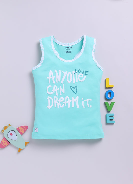 Sea Green Printed T-Back Top for Girls by Biskid