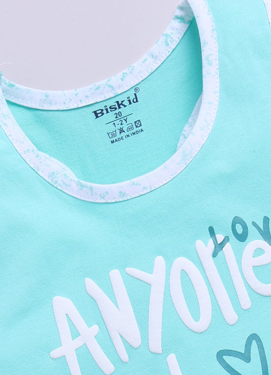 Sea Green Printed T-Back Top for Girls by Biskid