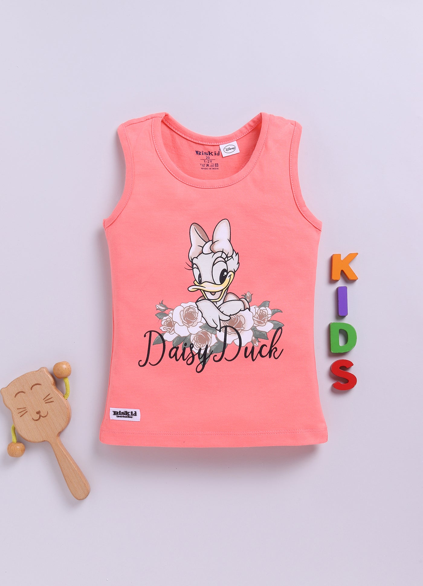 Biskid Girls Disney Minnie Mouse Yellow "Follow the Rainbow" and Daisy Duck Peach Floral Sleeveless Tank Top Combo (Pack of 2)
