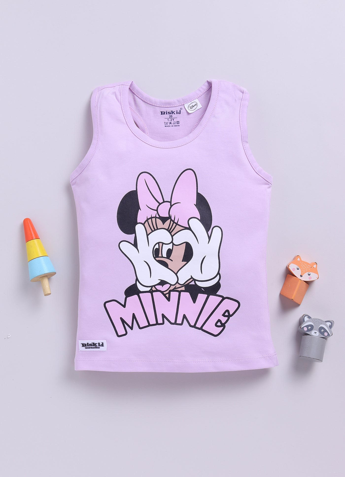 Biskid Girls Disney Daisy Duck Light Green Floral and Minnie Mouse Purple Heart Hands Sleeveless Tank Top Combo (Pack of 2)