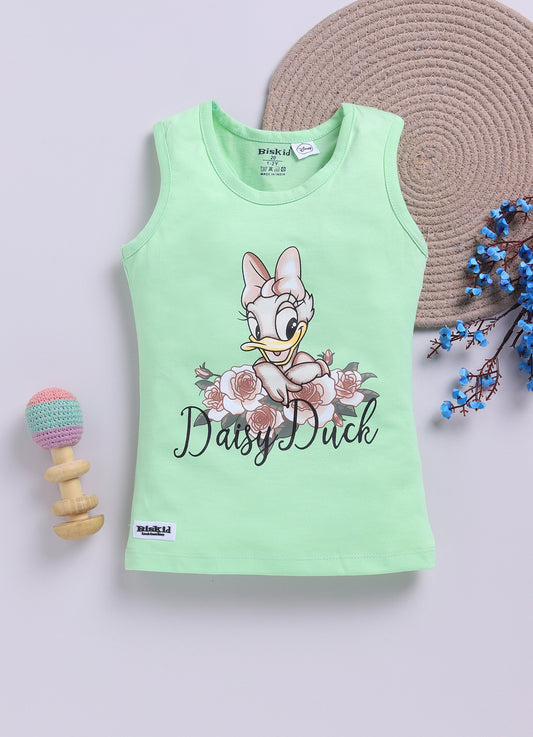 Light Green Donald Duck Printed T-Back Top for Girls by Biskid