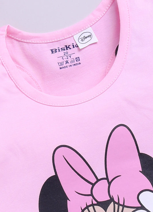 Pink Minnie Printed T-Back Top for Girls by Biskid