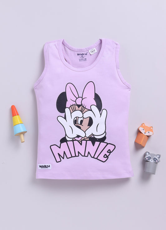 Purple Minnie Printed T-Back Top for Girls by Biskid