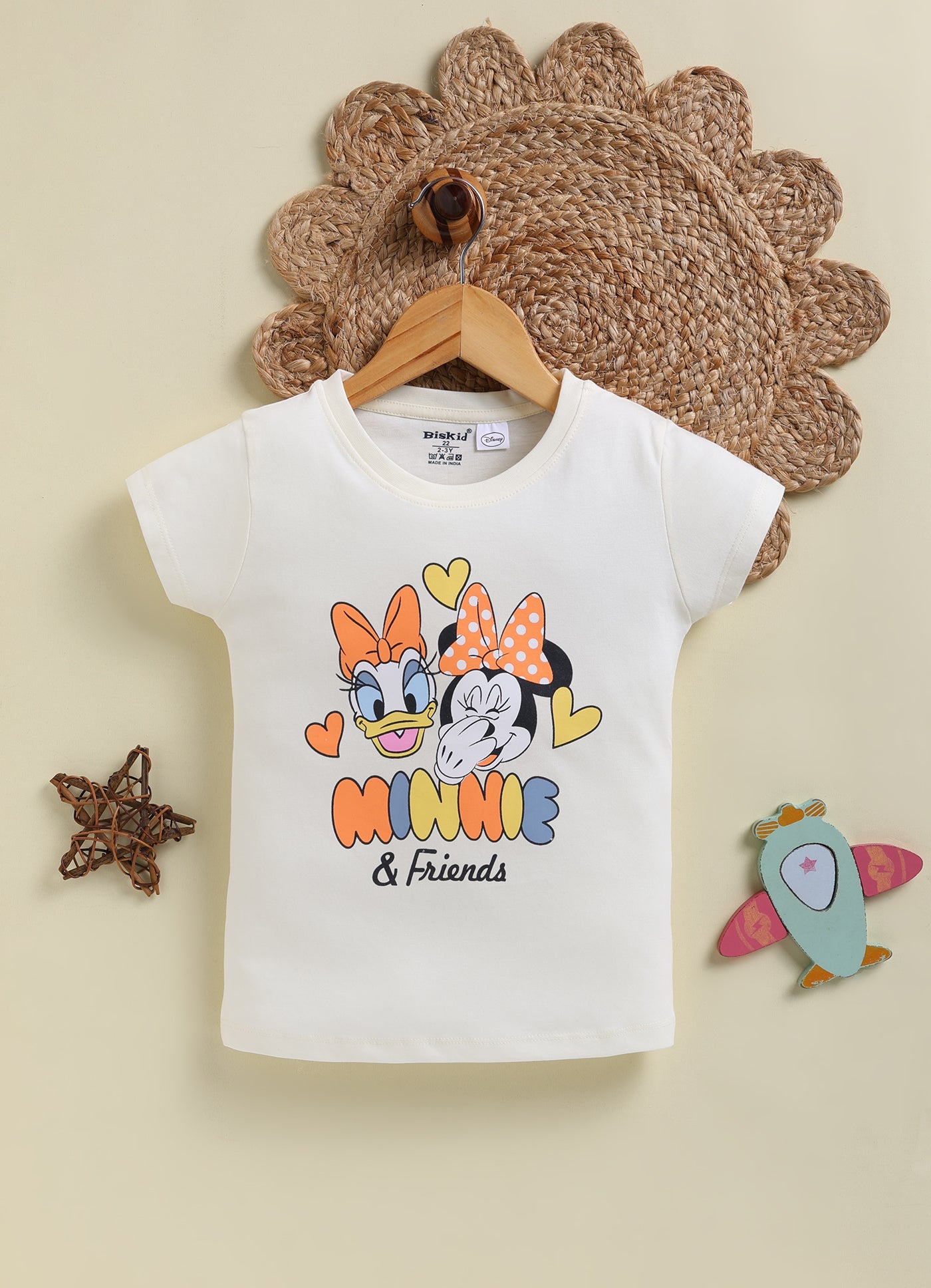 Biskid Girls Disney "Minnie & Friends" Cream and Minnie Mouse Light Green Short-Sleeve Top Combo (Pack of 2)