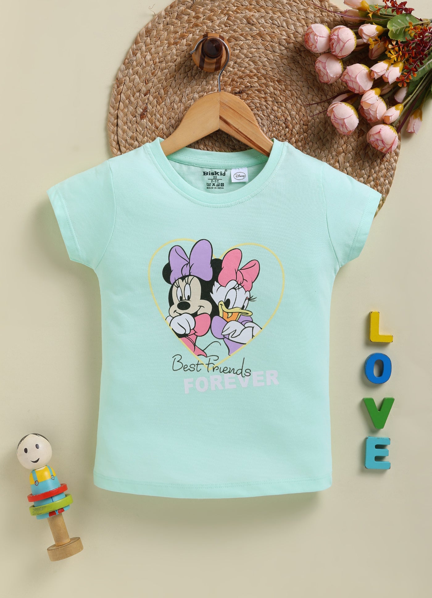 Biskid Girls Disney "Minnie" Peach and "Best Friends Forever" Mint Green Short-Sleeve Top Combo (Pack of 2)
