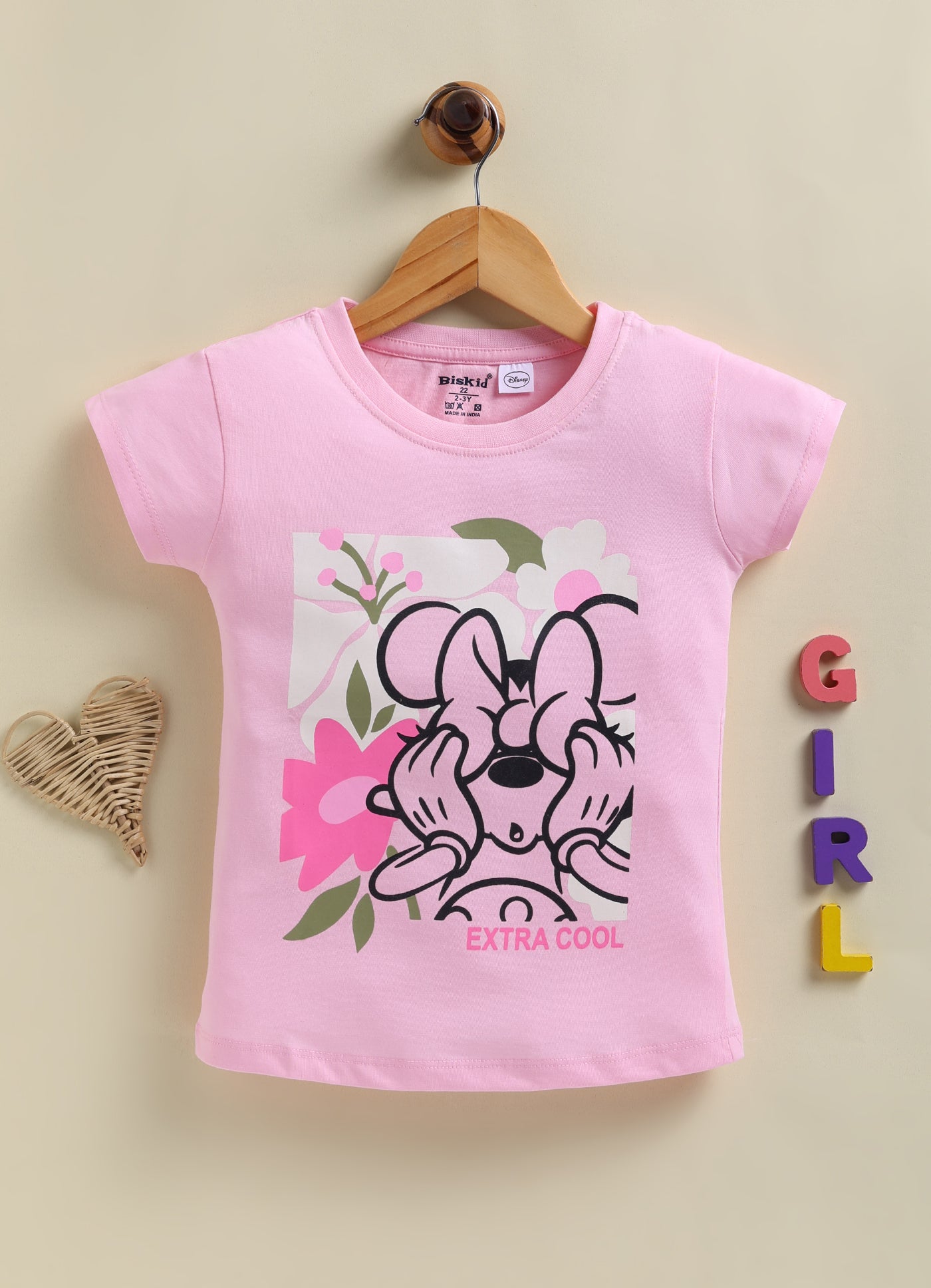 Biskid Girls Disney "Extra Cool" Pink and Minnie Mouse Light Green Short-Sleeve Top Combo (Pack of 2)