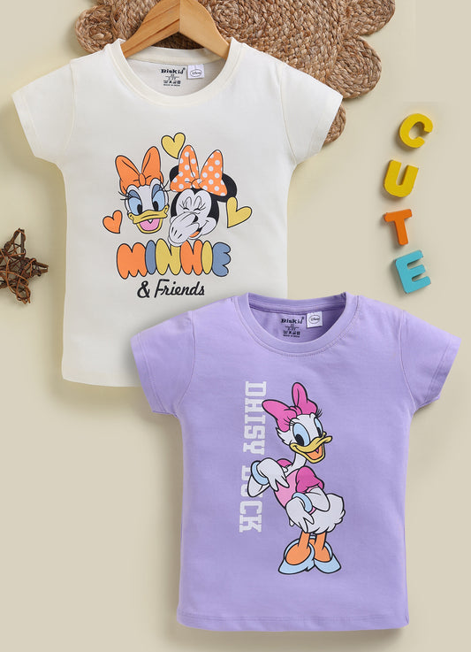 Biskid Girls Disney "Minnie & Friends" Cream and Daisy Duck Purple Short-Sleeve Top Combo (Pack of 2)