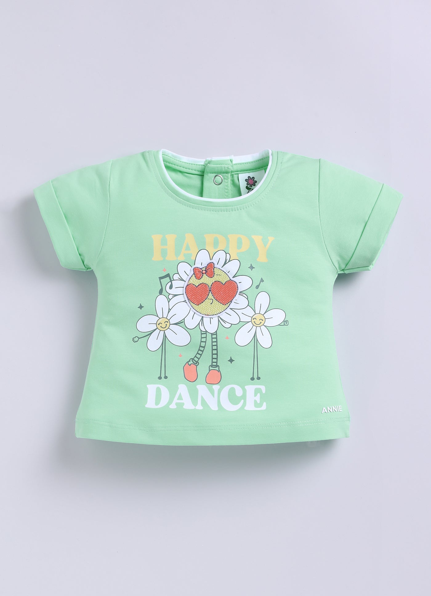 Annie Girls "Happy Dance" Daisy Top and Printed Shorts Set -Green