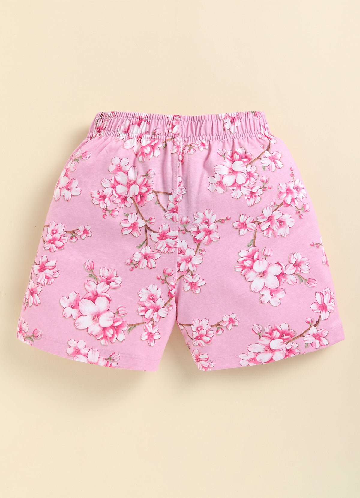 Biskid Girls Abstract Foliage and Pink Cherry Blossom Floral Casual Cotton Shorts Combo (Pack of 2)