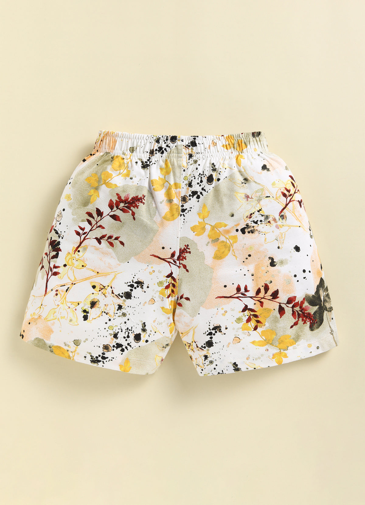 Biskid Girls Abstract Foliage and Pink Cherry Blossom Floral Casual Cotton Shorts Combo (Pack of 2)