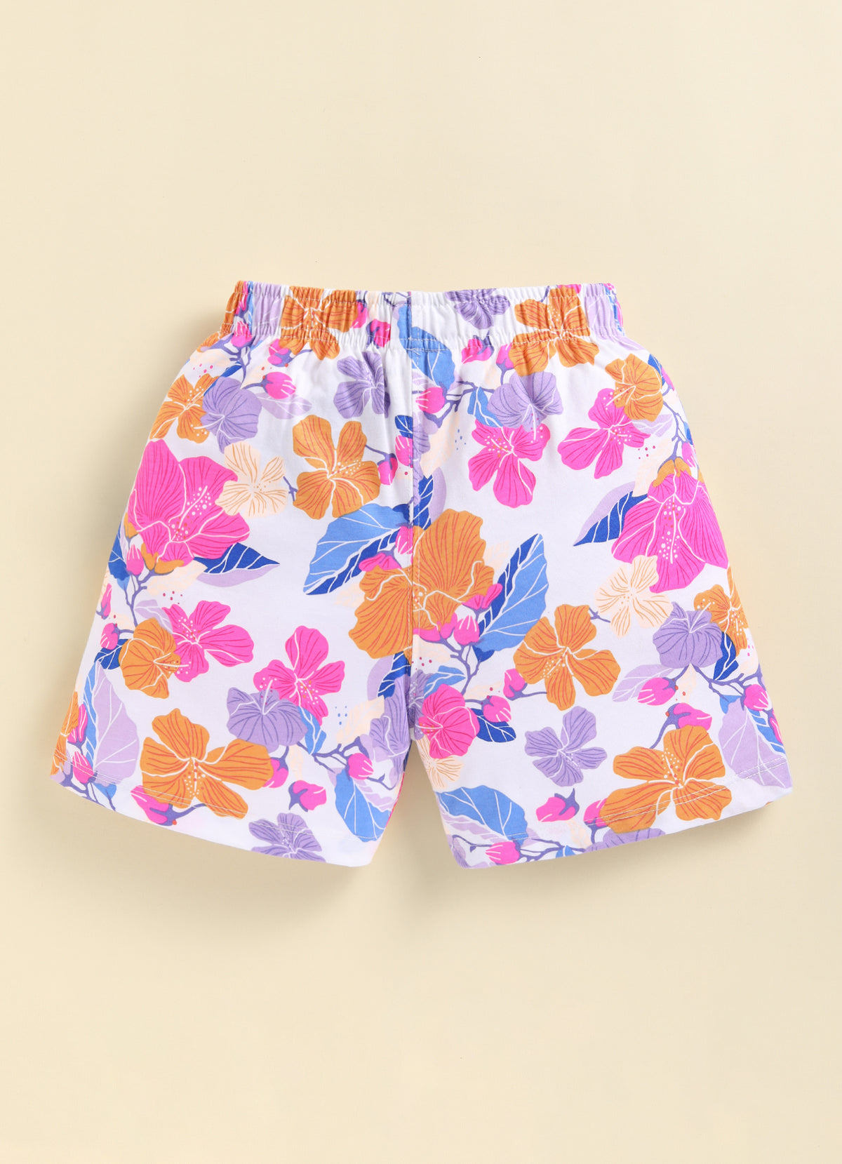 Biskid Girls Tropical Hibiscus Floral and Palm Tree Print Casual Cotton Shorts Combo (Pack of 2)