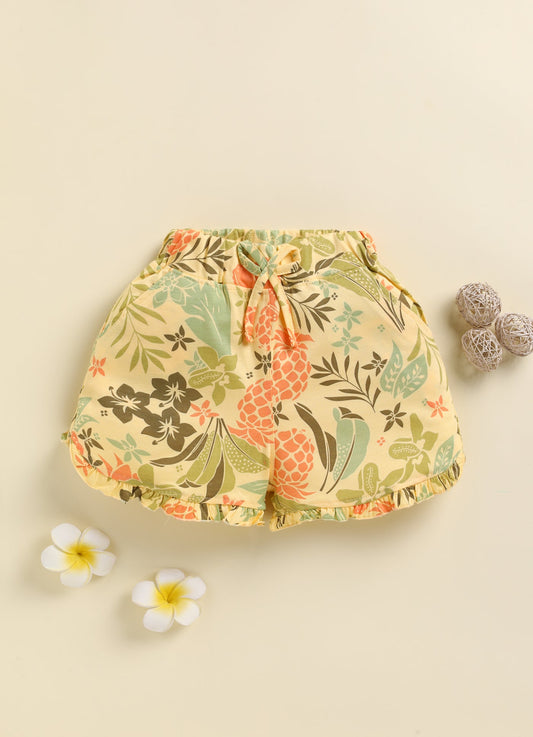 Girls Printed Ruffled Cotton Shorts