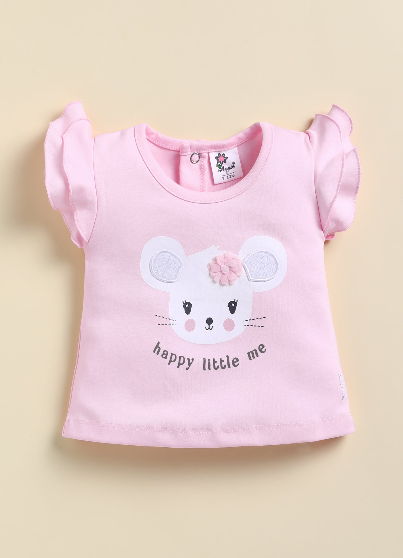 Annie Girls "Happy Little Me" Mouse Top and Floral Shorts Set - Pink