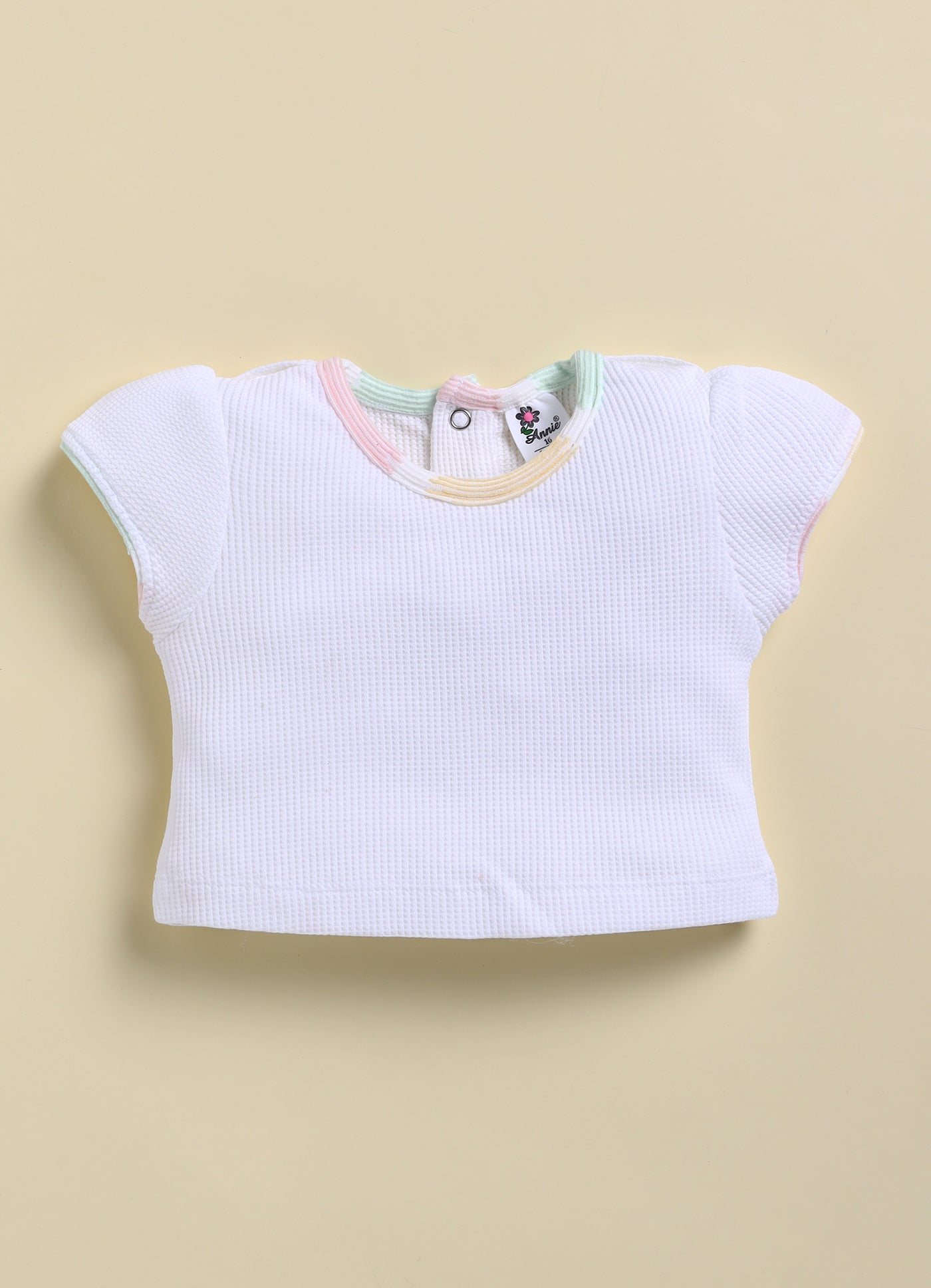 Annie Girls Pastel Striped Bear Patch Short Jumpsuit - Pink