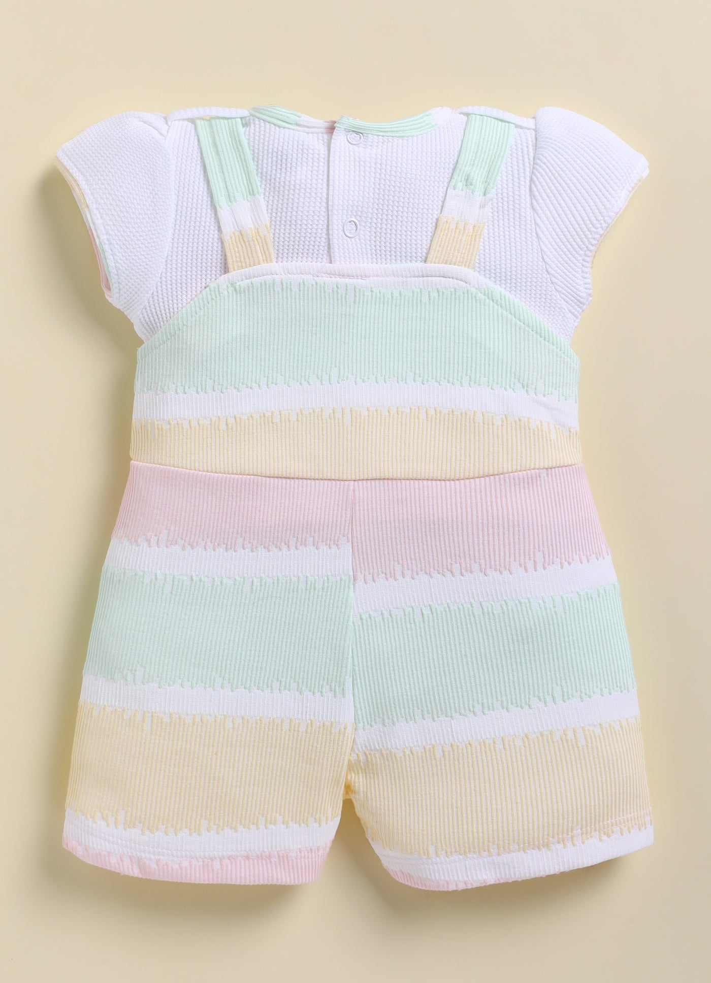 Annie Girls Pastel Striped Bear Patch Short Jumpsuit - Pink