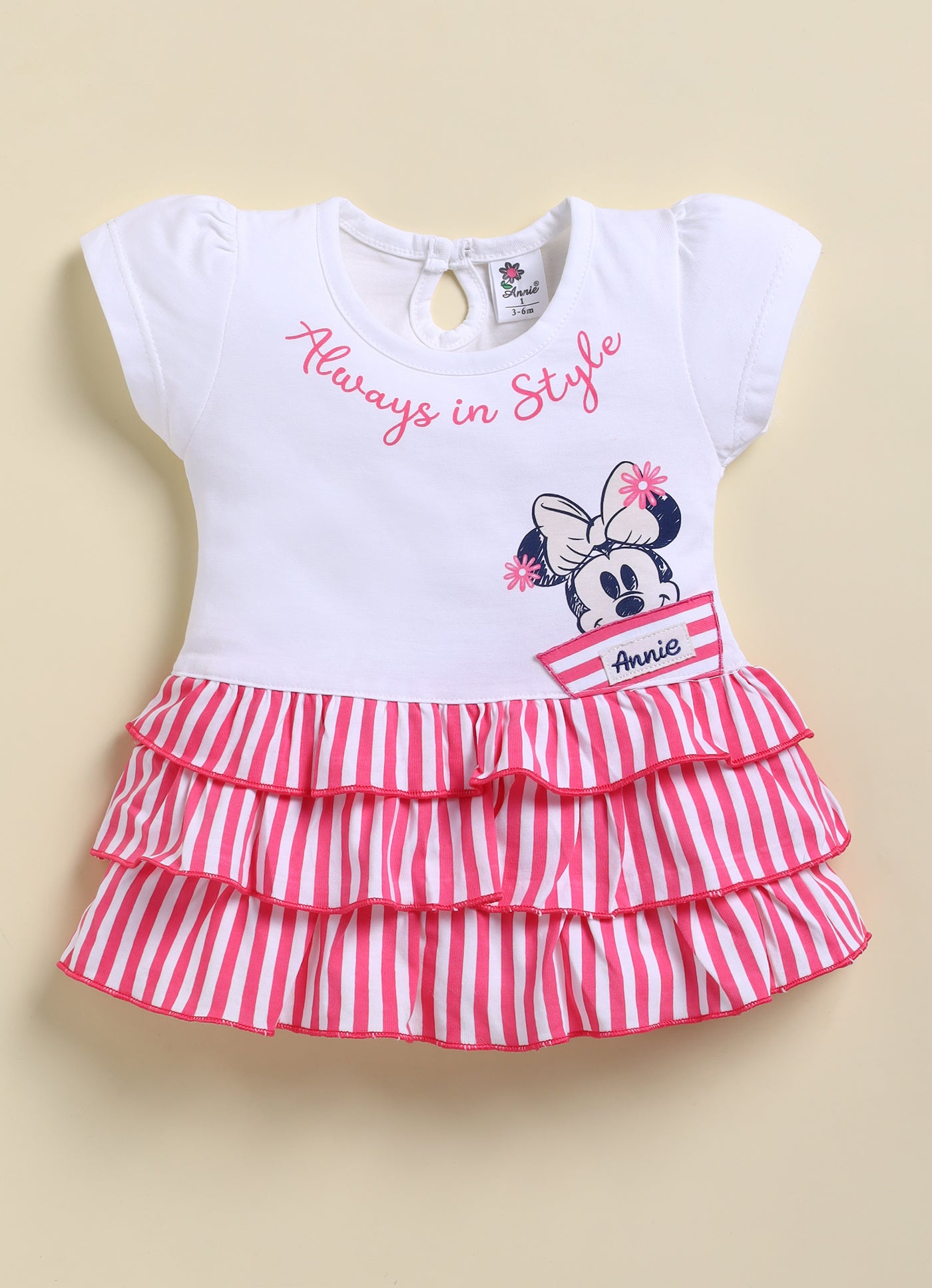 Annie Girls "Always in Style" Striped Tiered Frock and Panty Set - Pink