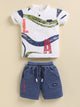 TODOS Boys Abstract Graphic Henley T-Shirt and Blue Shorts Set