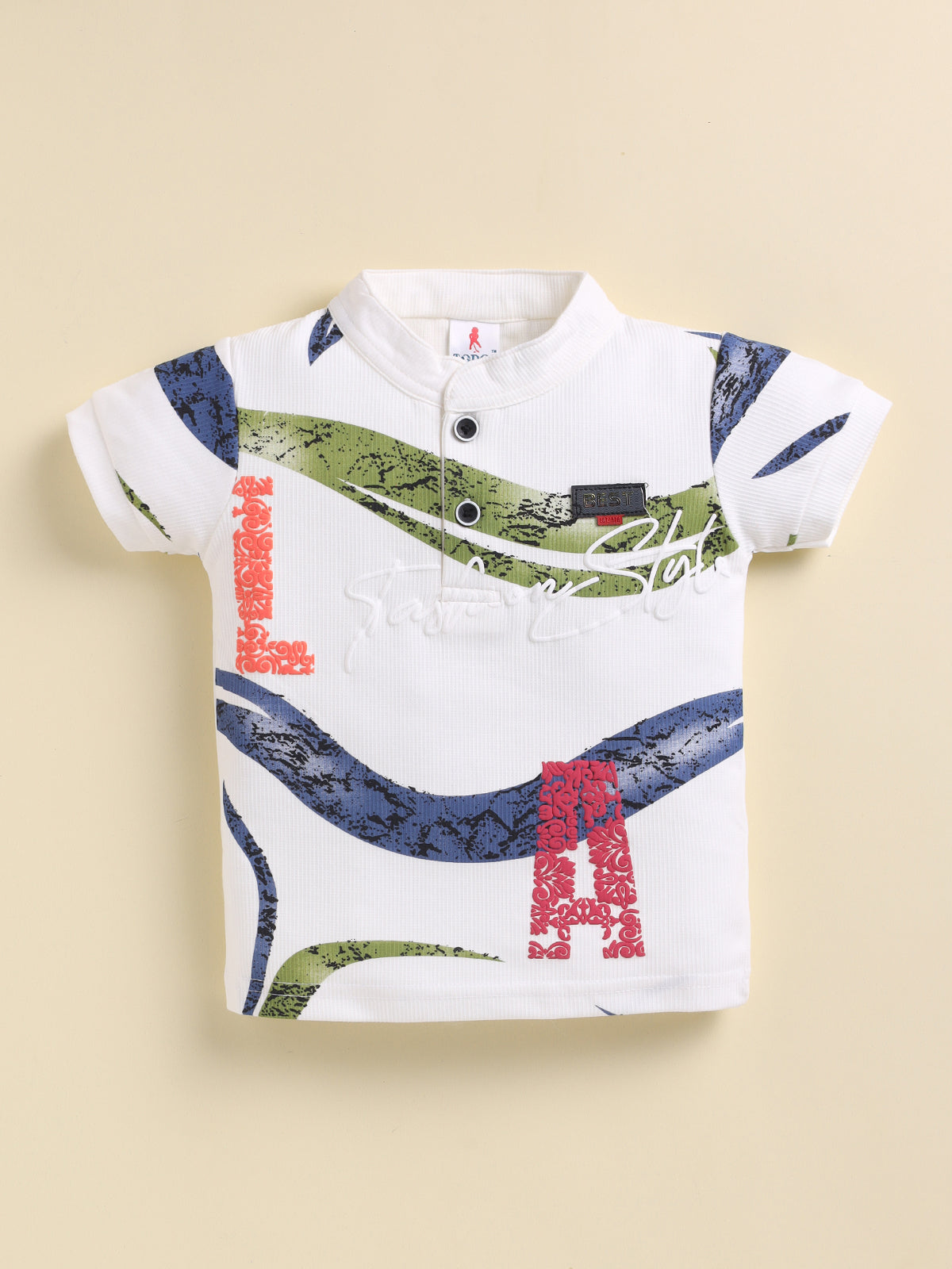 TODOS Boys Abstract Graphic Henley T-Shirt and Blue Shorts Set