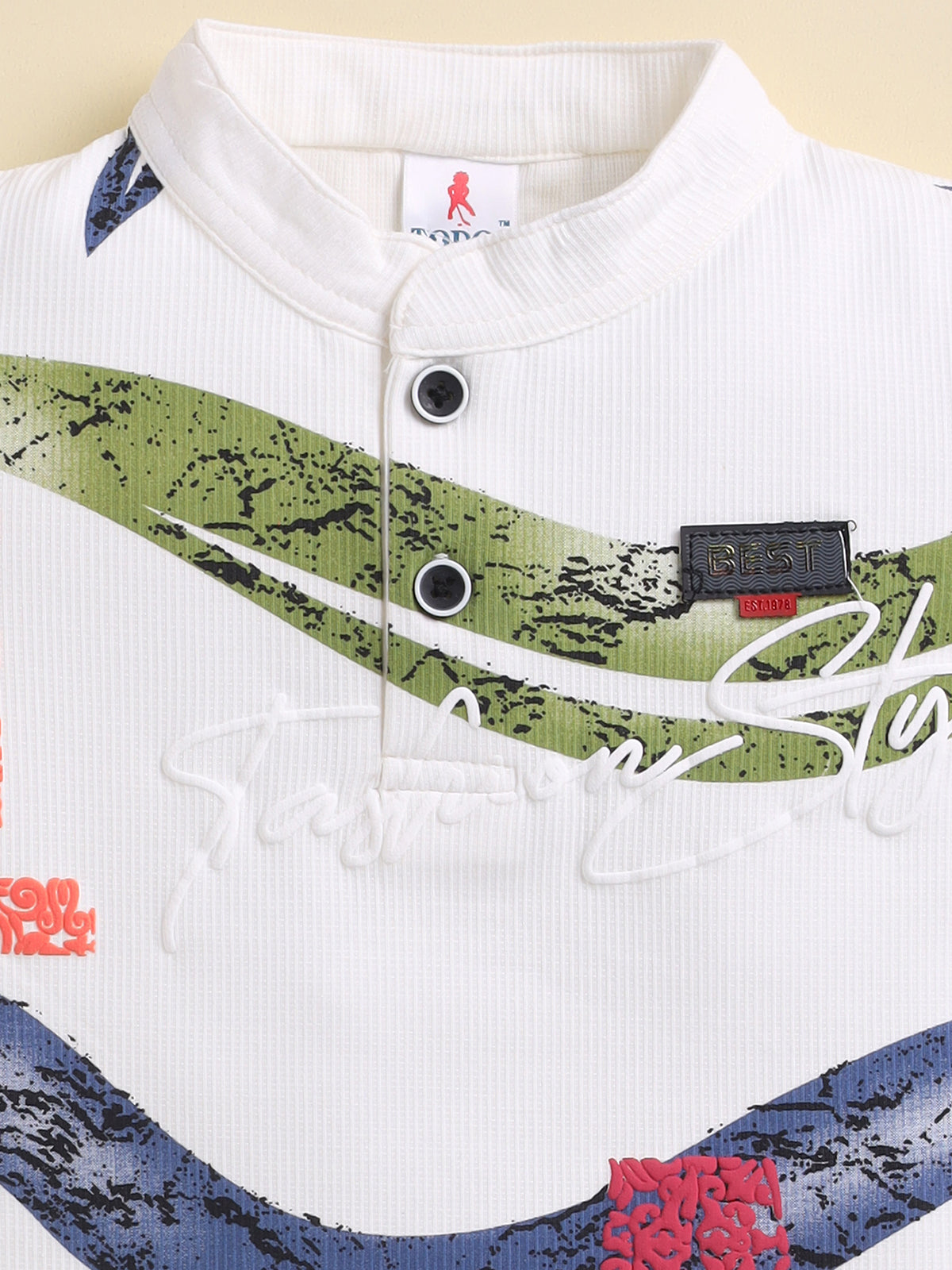TODOS Boys Abstract Graphic Henley T-Shirt and Blue Shorts Set