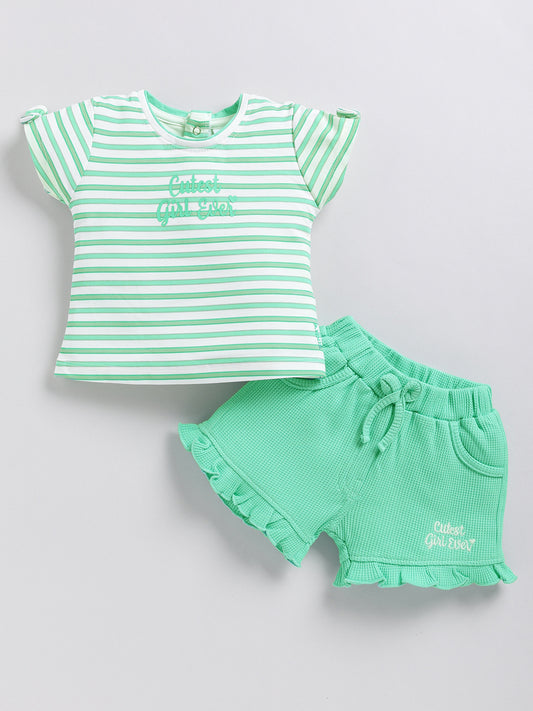 Green Stripes Top Hot Pant Set for Girls by Annie