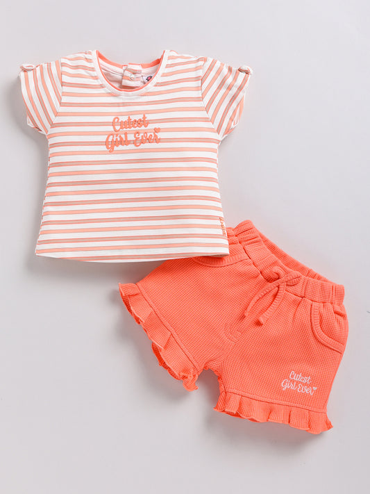 Peach Stripes Top Hot Pant Set for Girls by Annie