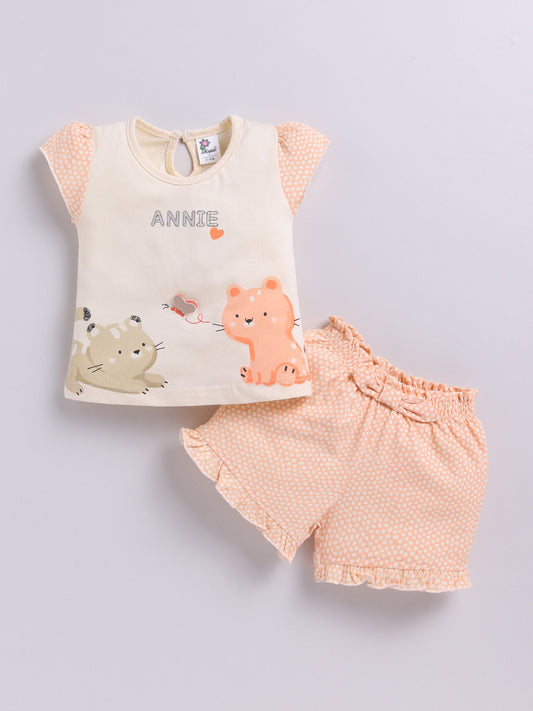 Light Brown Printed Top Hot Pant Set for Girls by Annie
