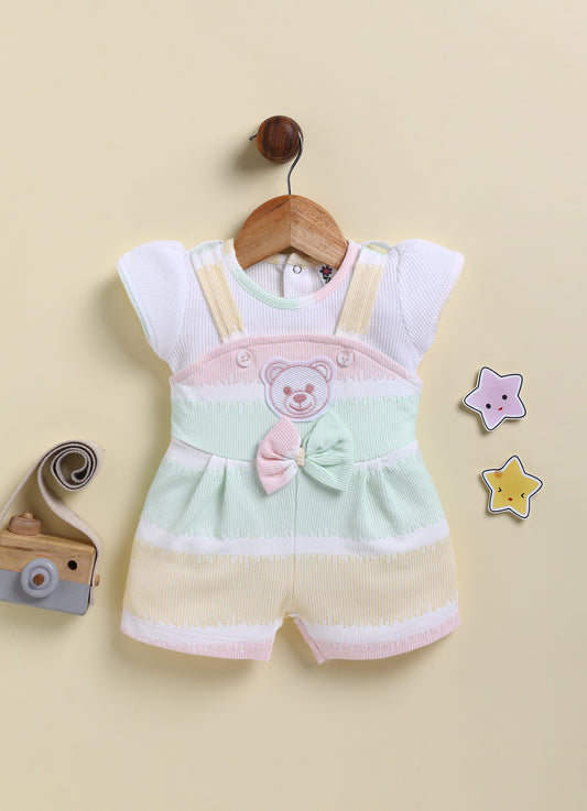Pink Teddy Face Stripes Jump Suit for Girls by Annie