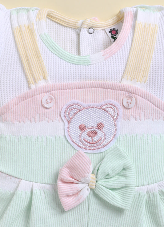 Pink Teddy Face Stripes Jump Suit for Girls by Annie