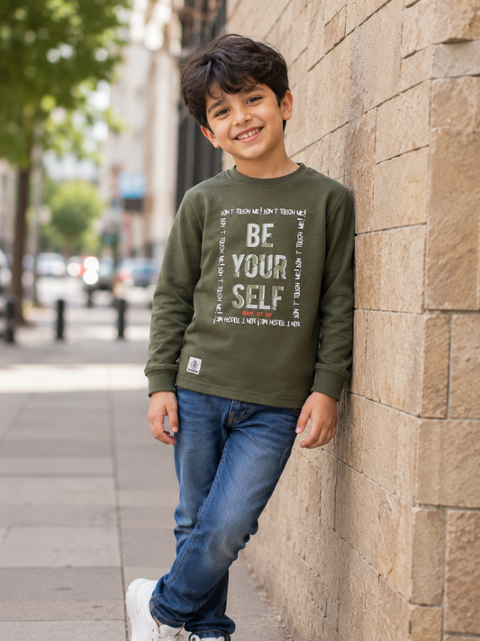 Biskid Boys "Be Your Self" Graphic Long-Sleeve T-Shirt - Olive Green