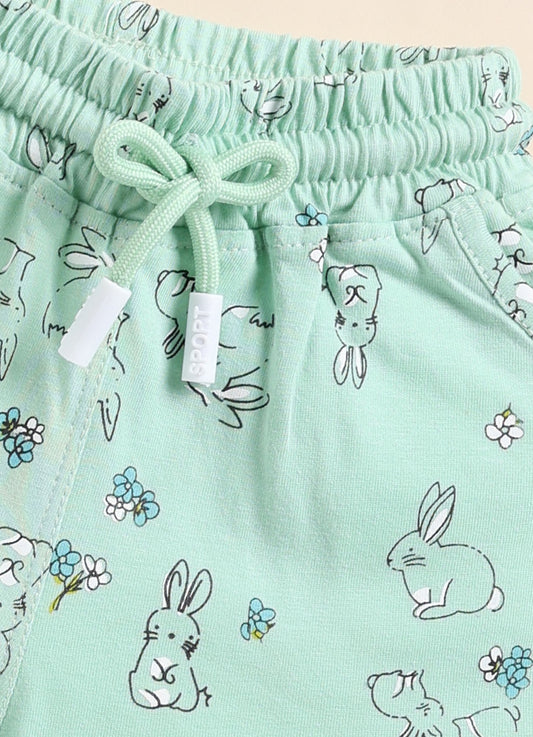 Green Printed Shorts for Girls by Biskid