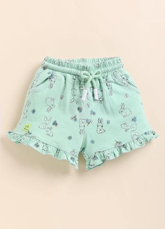 Green Printed Shorts for Girls by Biskid