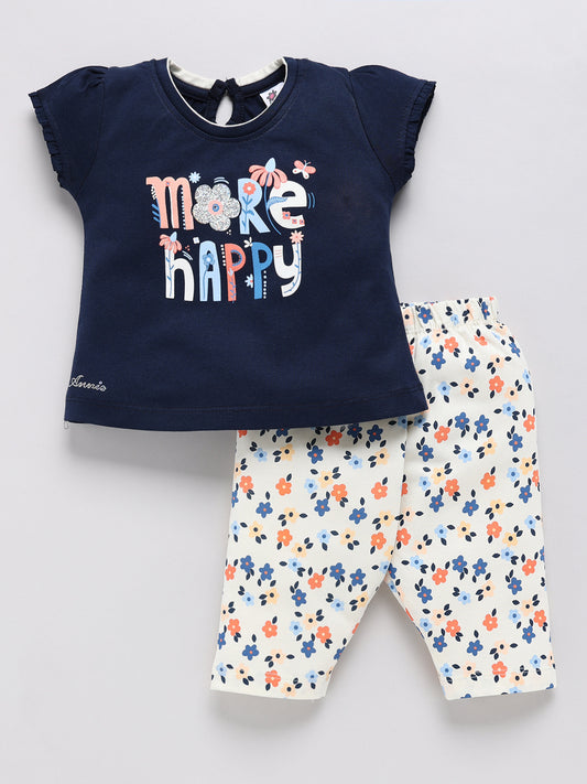 Black Printed Top Capri Set for Girls by Annie