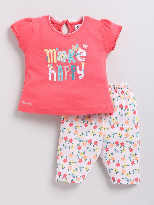 Red Printed Top Capri Set for Girls by Annie