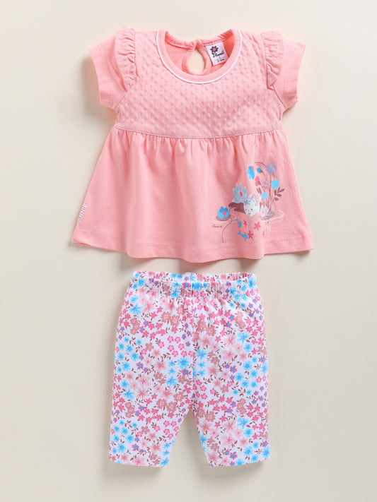 Light Pink Printed Top Capri Set for Girls by Annie