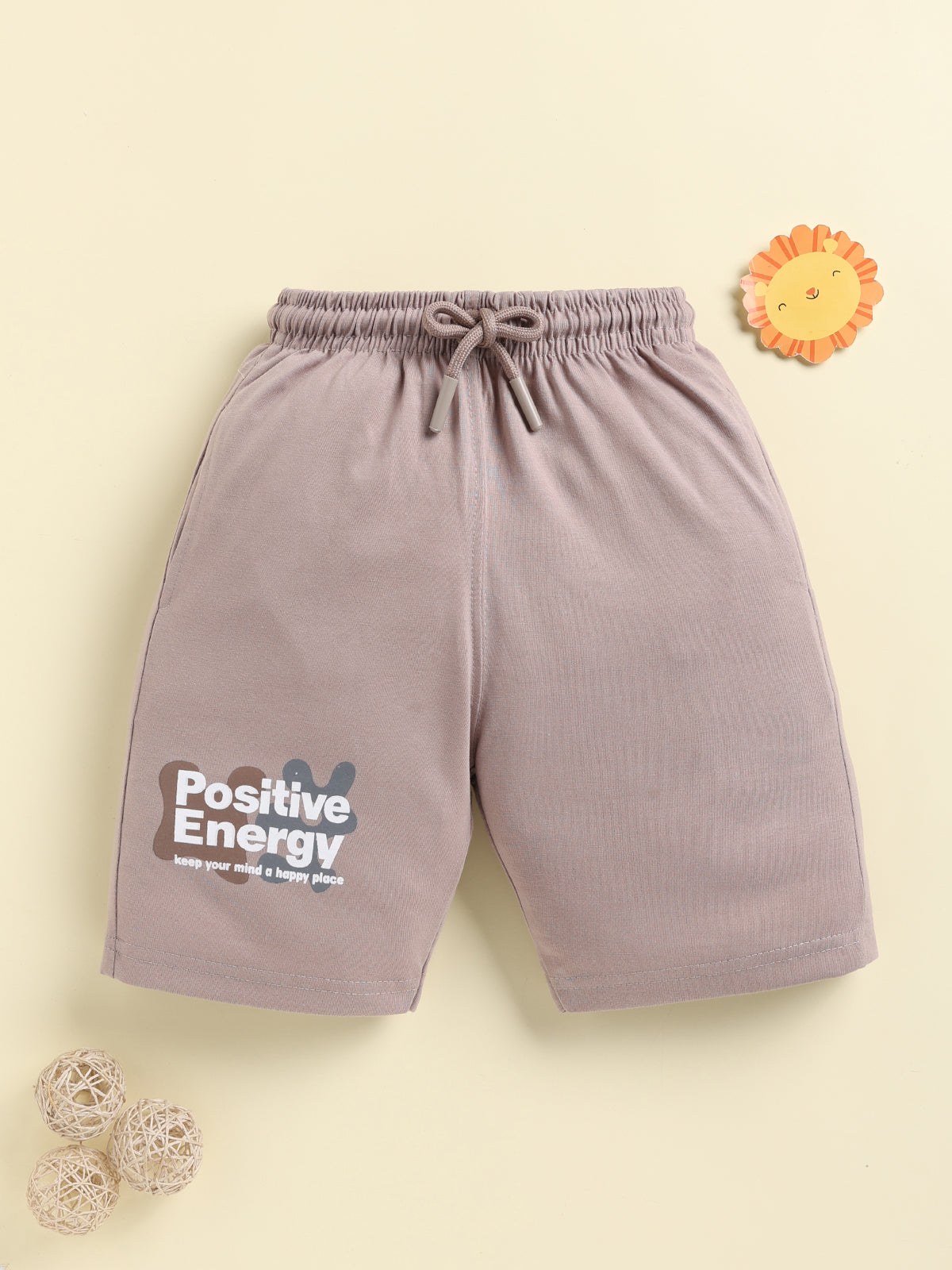Boys Solid Colour Small Ghaphic Print Cotton Shorts