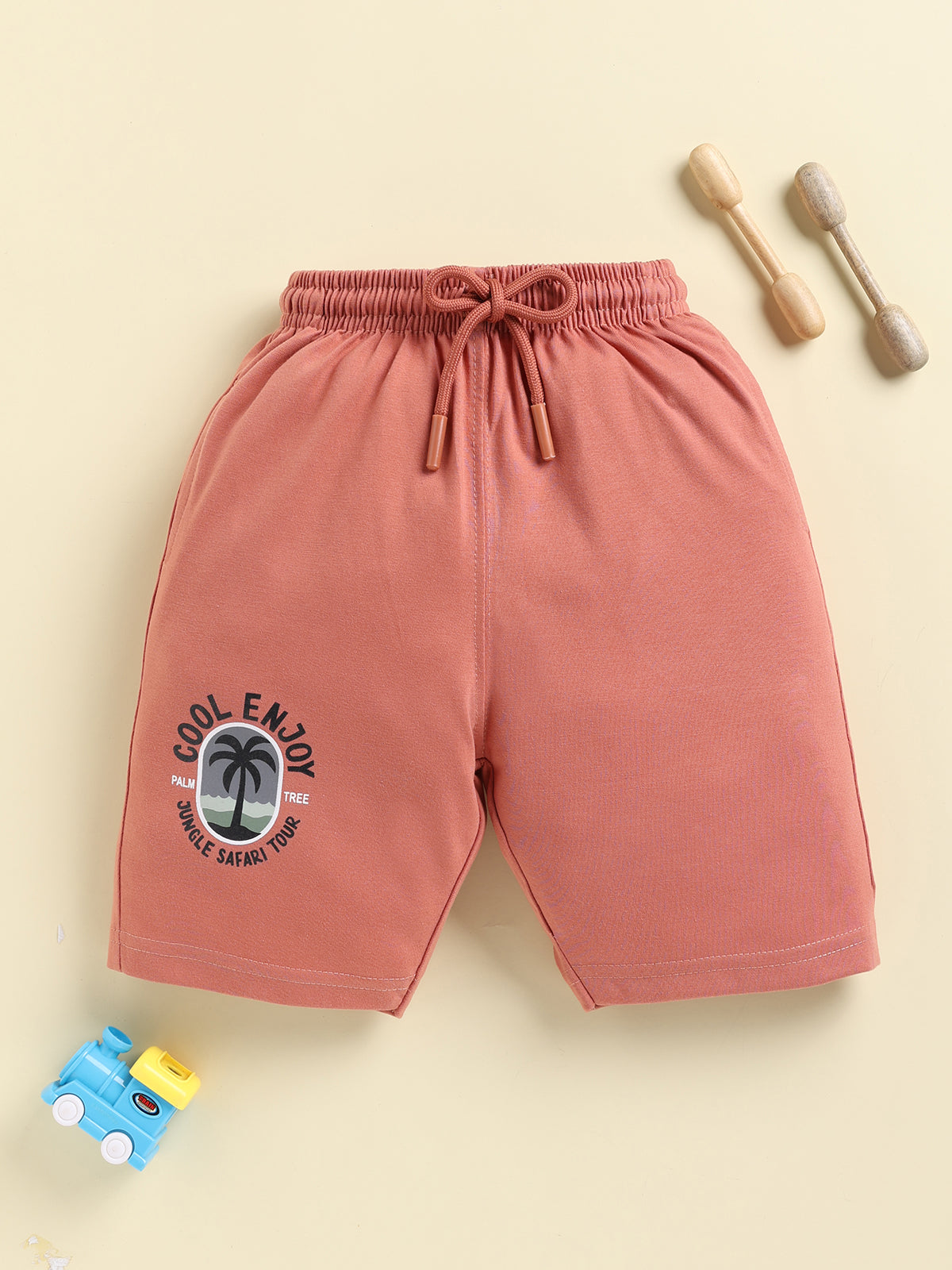Boys Solid Colour Small Ghaphic Print Cotton Shorts