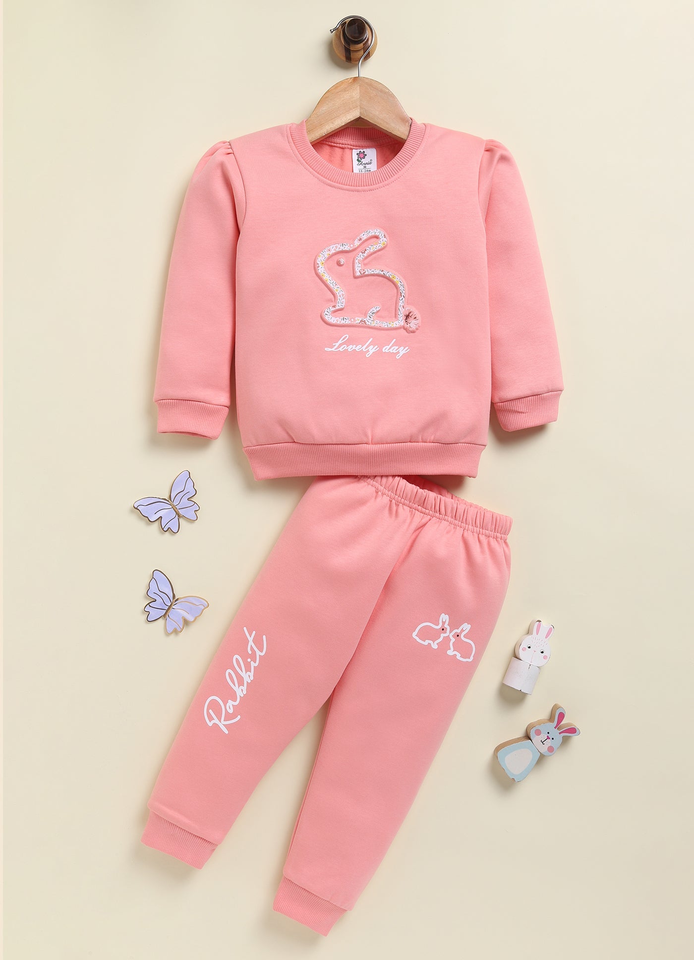 Annie Kids Fleece Knit to Knit Full Sleeves Lovley Day printed Winterwear Sweatshirts & Pant