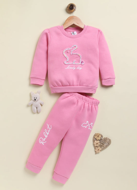 Annie Kids Fleece Knit to Knit Full Sleeves Lovley Day printed Winterwear Sweatshirts & Pant