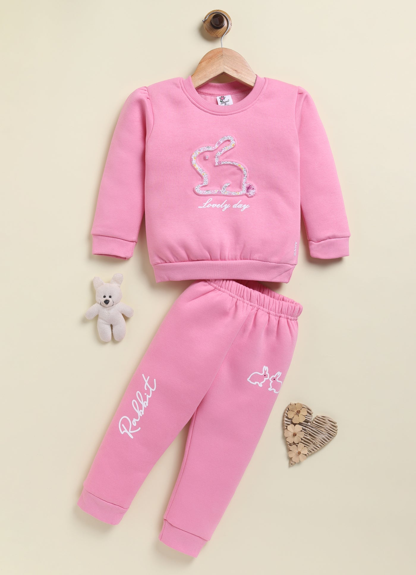 Annie Kids Fleece Knit to Knit Full Sleeves Lovley Day printed Winterwear Sweatshirts & Pant