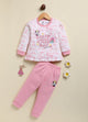 Annie Kids Fleece Knit to Knit Full Sleeves Minnie Printed Winterwear Sweatshirts & Pant - Peach