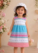 Annie Girls Colorful Striped Floral Sleeveless Pink Frock